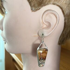 Gorgeous large picture Agate sterling silver dangle earrings marked MC Native?